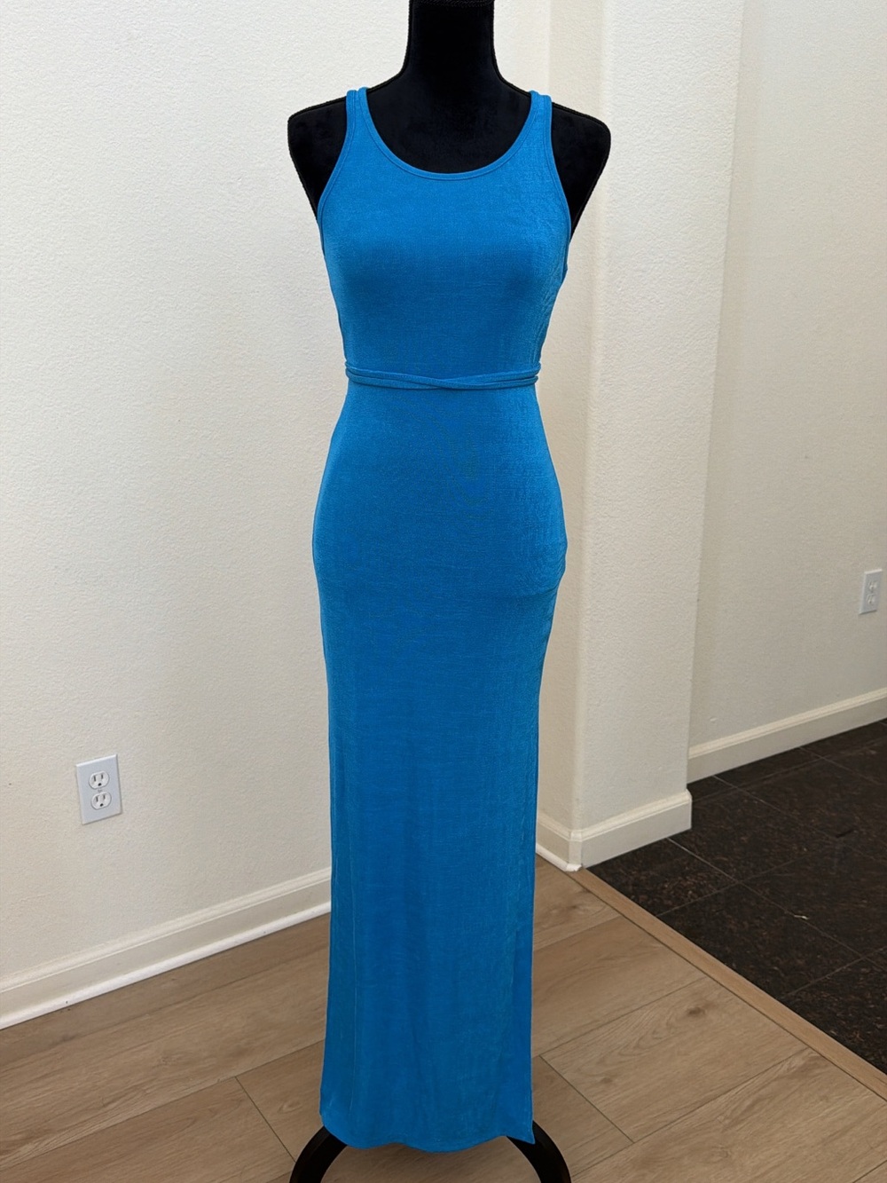 Peppermayo Blue Open Back Wrap Tie Maxi Dress Size 6